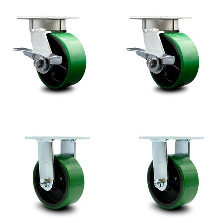 Service Caster 5 Inch Kingpinless Green Poly on Steel Wheel Caster Brakes 2 Rigid SCC, 2PK SCC-KP30S520-PUR-GB-SLB-2-R-2